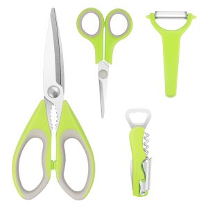 Kitchen Scissors, Stainless Steel Blades, Kitchen Utensils and Accessories Set, Scissors, Y Shaped Rotary Peeler, Bottle Opener, 4 Pieces